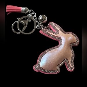 Crystal Bunny Bag Charm Keychain with Silver Accents